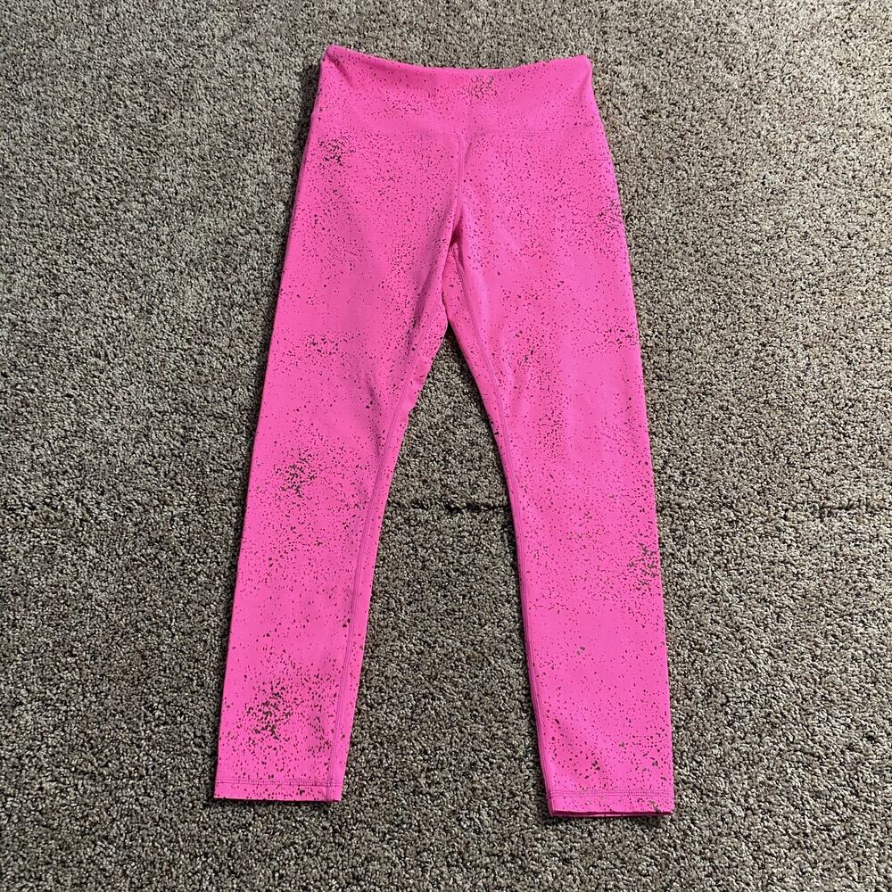 Zyia‎ Active Leggings Womens Small 6-8 Pink Black Foil Splatter Yoga Athletic